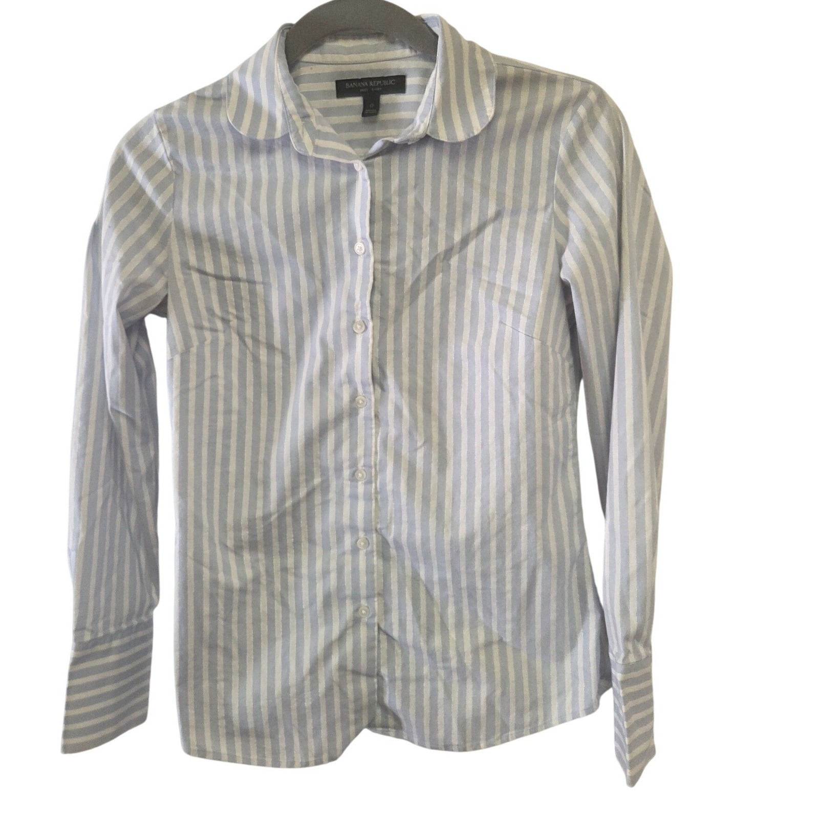 Banana Republic Riley Shirt Blue White Stripe Button Down Classic Fit Women 0